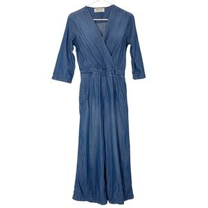 Cloth & Stone Anthropologie Denim Chambray Jumpsuit Womens Size XS Blue Wide Leg